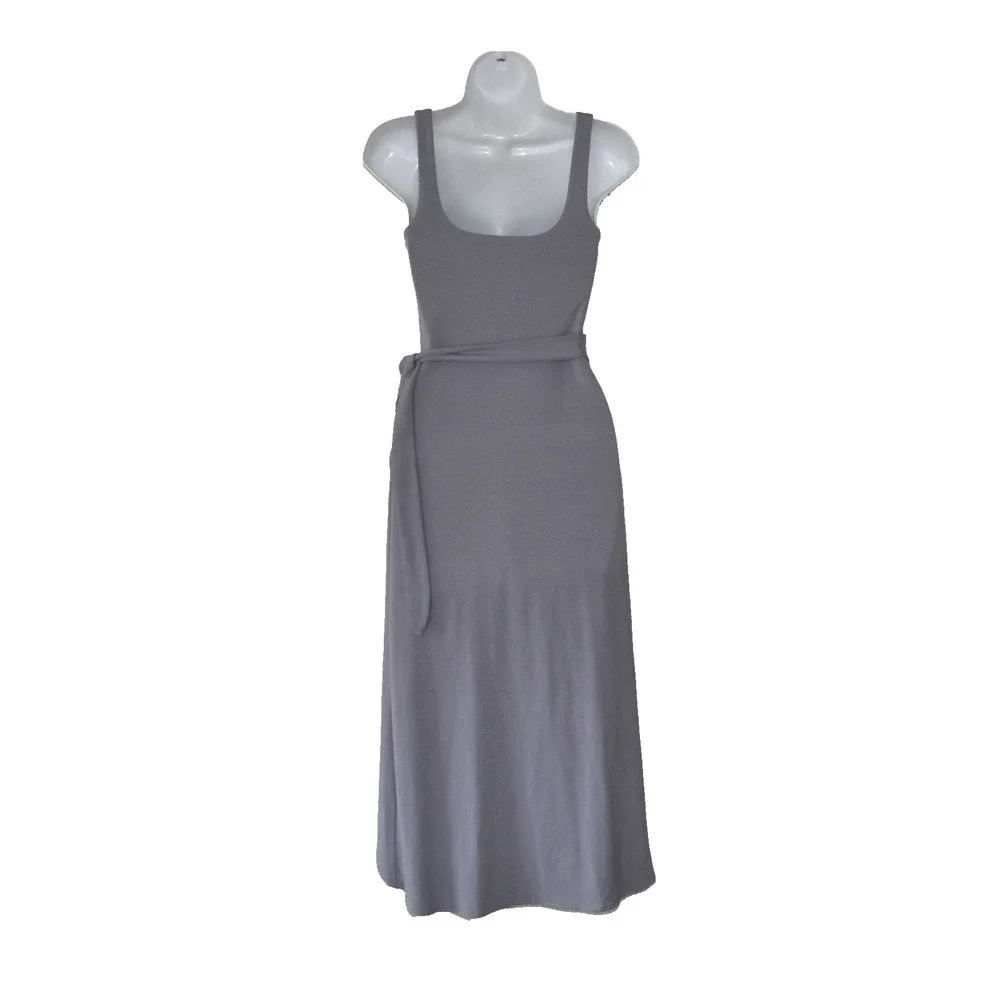 A7 NEW ARITZIA WILFRED Grey Drapey Jersey Side Tie Saturn Midi Wrap Dress Size S